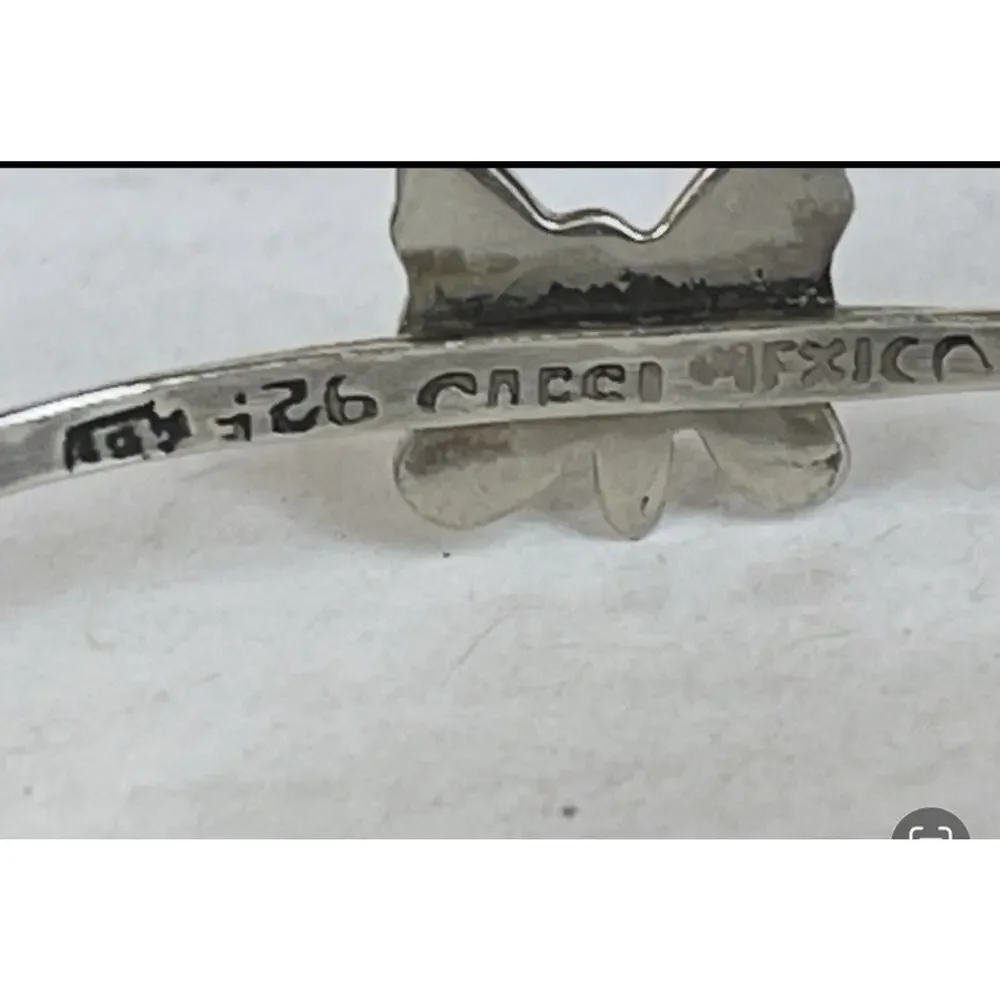 Vintage Taxco Mexico Sterling Silver Coral Butterfly Cuff Bracelet Southwestern